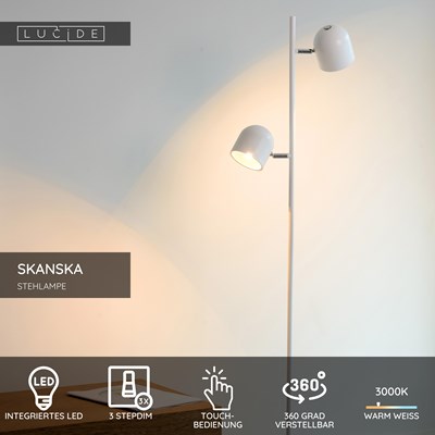 Lucide SKANSKA - Stehlampe - LED 3 StepDim - 2x5W 3000K - Weiß
